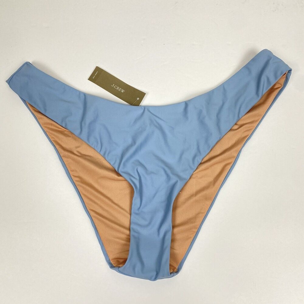 J Crew Bikini Bottom Women Sz Large Curved High Waist Cheeky Sky Blue NWT